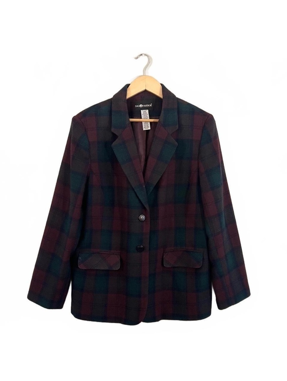 Vintage 90’s Wool Red Green Plaid Blazer Preppy Academia Fall